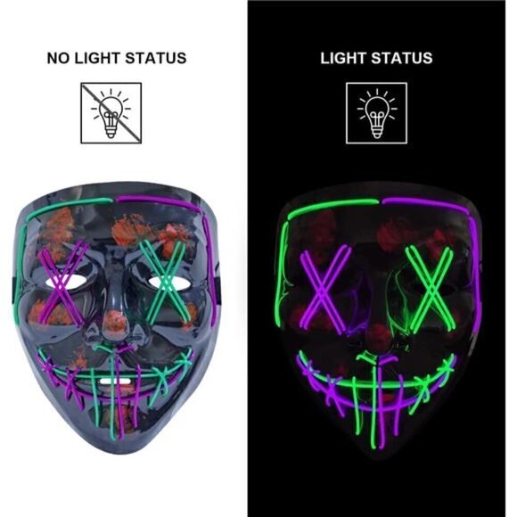 GREEN PURPLE Halloween Mask LED Light Scary Festival Cosplay Costume Masquerade - Picture 4 of 6